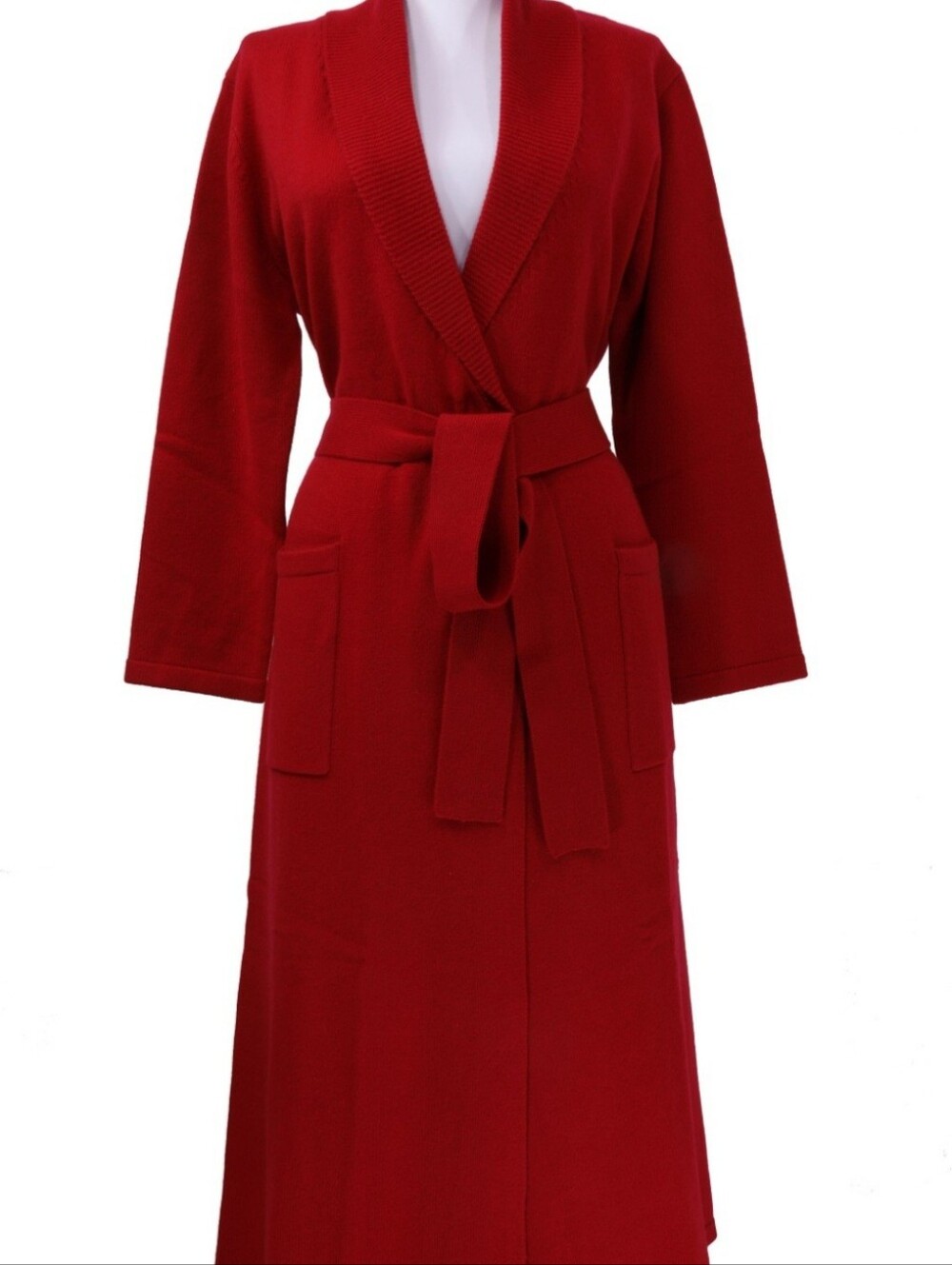 BedHead M/L Cashmere Red Shawl-Collar Robe with Belt